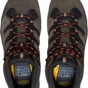 Keen Black Olive Hiking Boots with Fossil Orange Accents